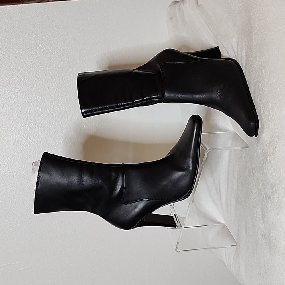 Vintage Steve Madden Josie Leather Boots Y2K 90S Ankle Booties Black Heeled RARE - Picture 4 of 15